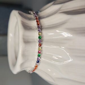 Multicolor Tennis Bracelet, White Gold Plated